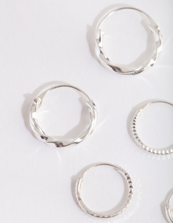 Silver Graduating Textured Hoop Earring Pack