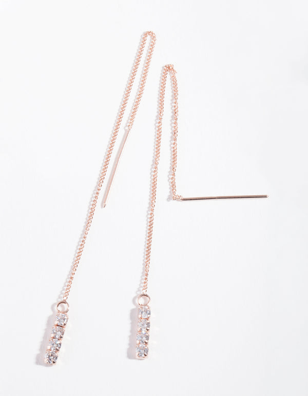 Rose Gold Plated Sterling Silver Cubic Zirconia Thread Through Earrings