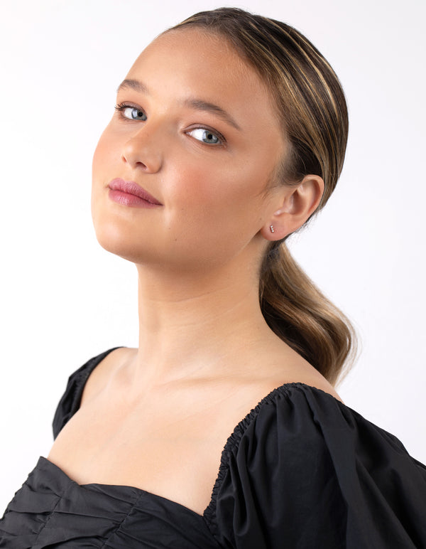 Rose Gold Plated Sterling Silver Cubic Zirconia Line Stud Earring Pack