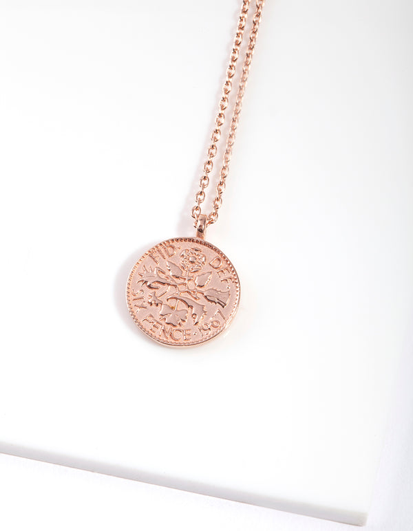 Rose Gold Plated Sterling Silver Coin Pendant Necklace