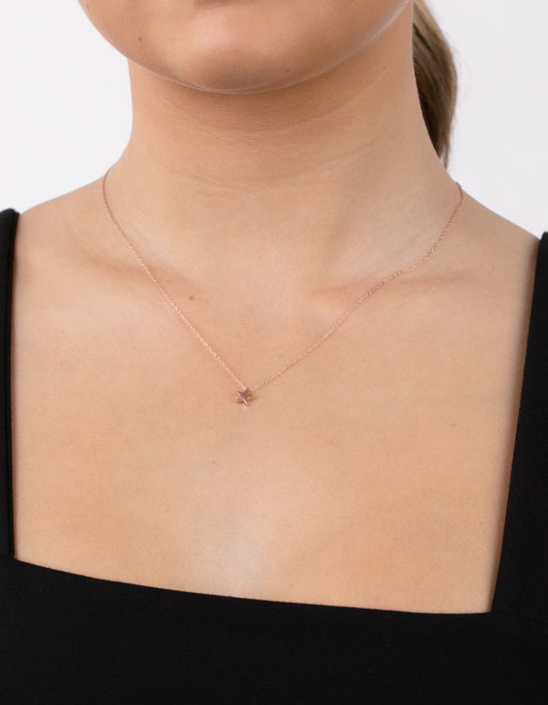 Rose Gold Plated Sterling Silver Solid Star Necklace