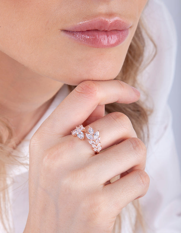 Rose Gold Cubic Zirconia Navette Wrap Ring