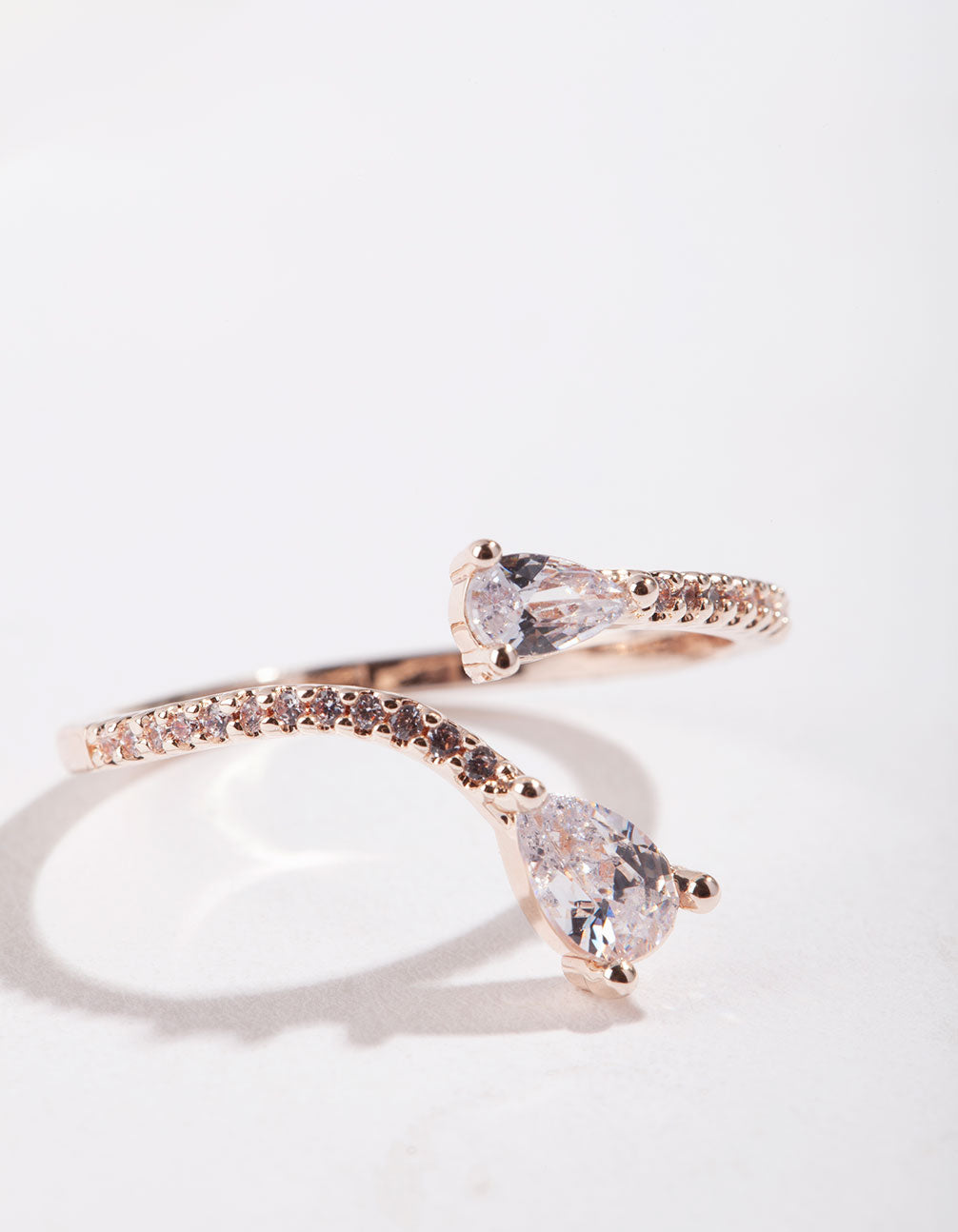 Rose Gold Open Teardrop Diamante Ring