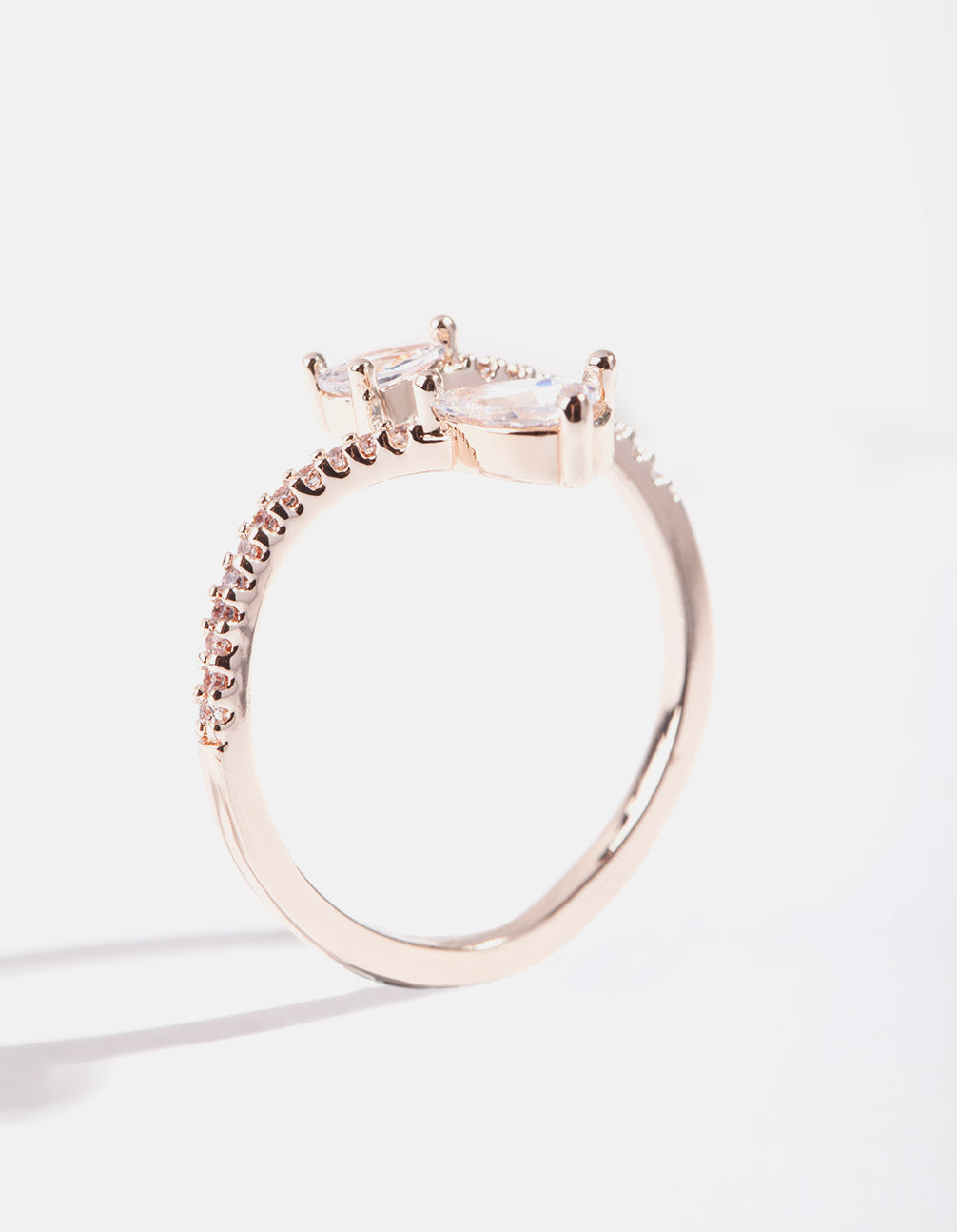 Rose Gold Open Teardrop Diamante Ring