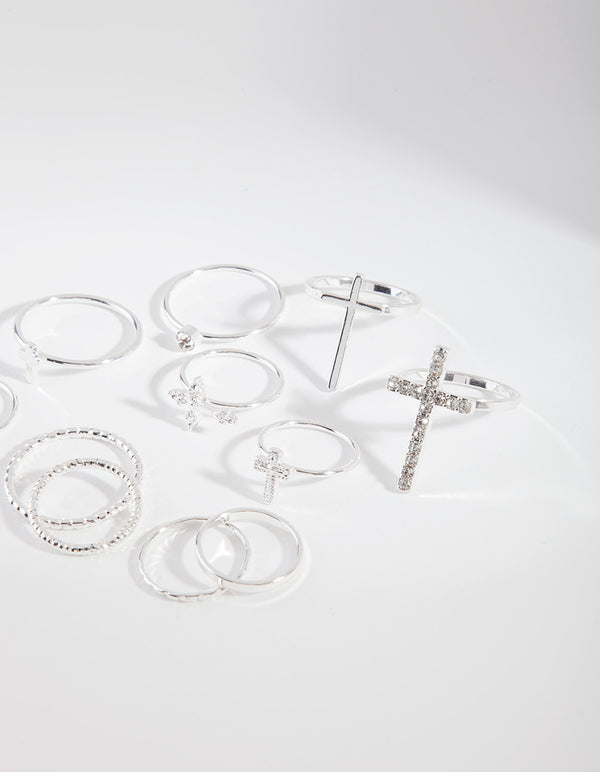 Silver Diamante Cross Ring