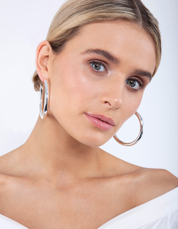 Silver Plated Large Open Hoop Earrings