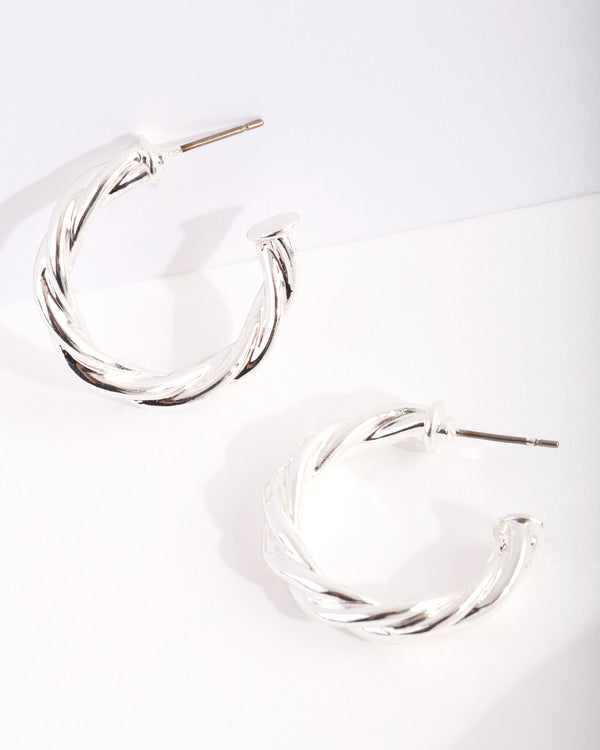 Real Silver Plated Twist Open Hoop Earring