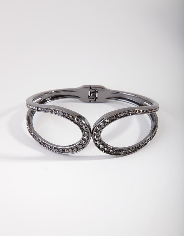 Gunmetal Diamante Loop Clamp Bracelet