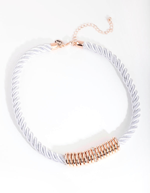 Rose Gold Twist Rope Diamante Ring Necklace
