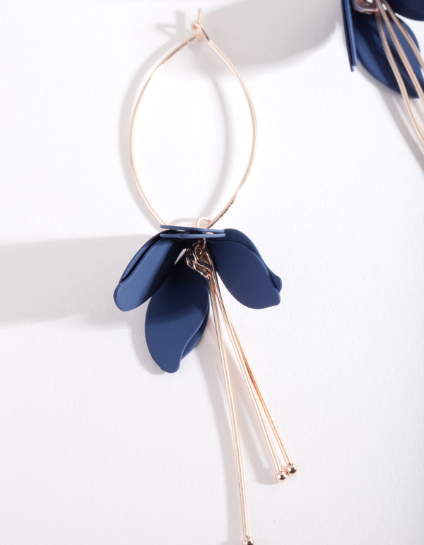 Rose Gold Blue Flower Drop Earrings
