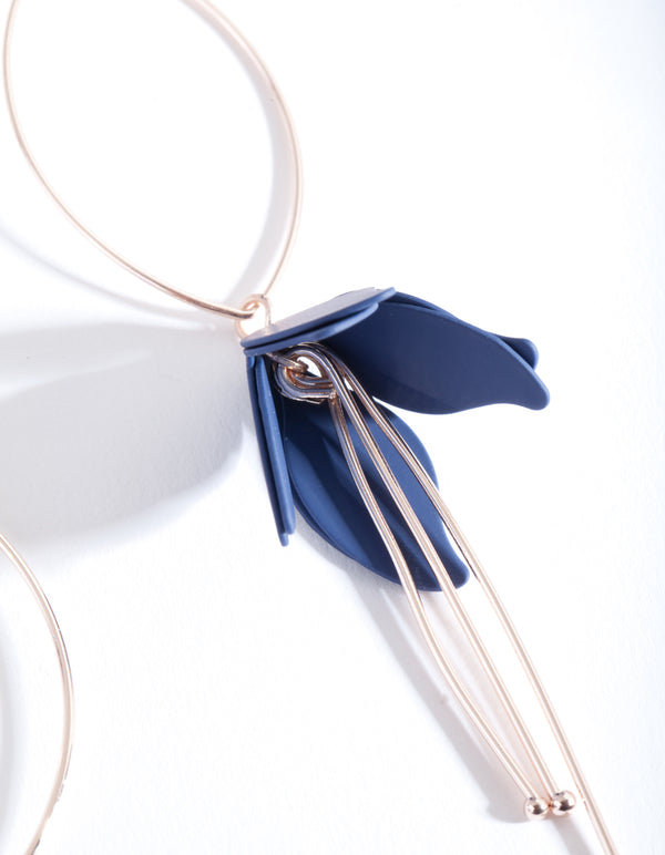 Rose Gold Blue Flower Drop Earrings