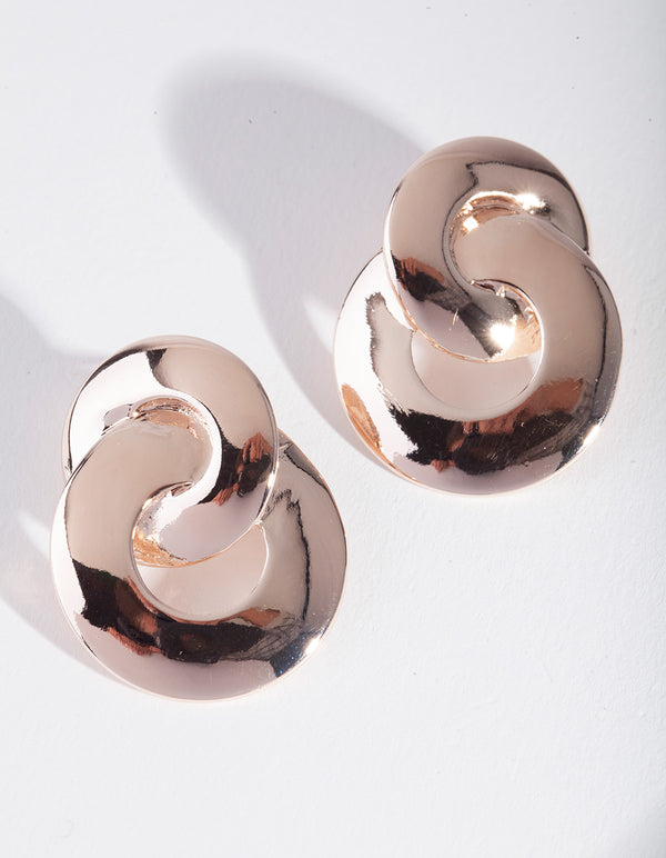 Rose Gold Double Ring Stud Earrings