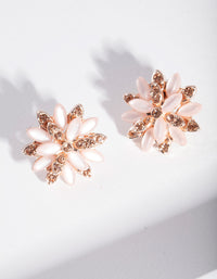 Rose Gold Diamond & Cats Eye Flower Stud Earrings - link has visual effect only