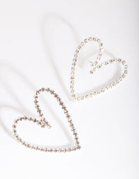 Silver Diamante Heart Stud Earrings - link has visual effect only