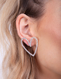Silver Diamante Heart Stud Earrings - link has visual effect only