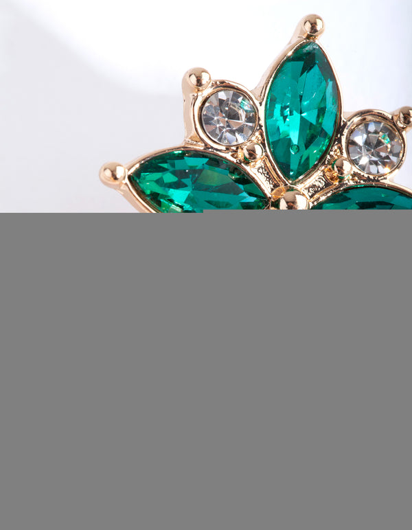 Gold Jewel Butterfly Flower Stud Earrings