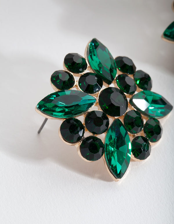 Green Mixed Gem Stud Earrings