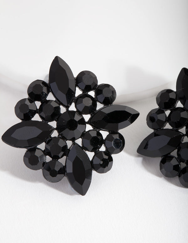 Black Gem Cluster Stud Earrings