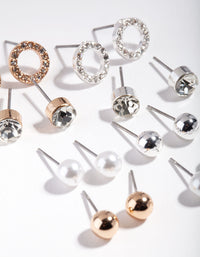 Mixed Metal Circle Pearl Diamante Earring 8-Pack - link has visual effect only