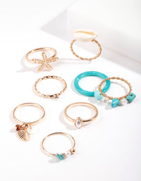 Gold Turquoise Sea Ring 8-Pack - link has visual effect only