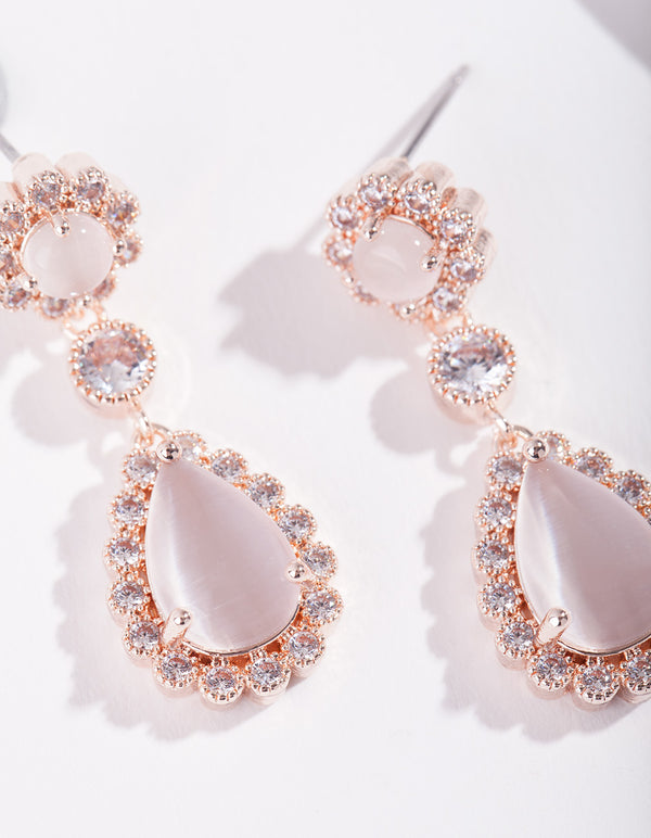 Rose Gold Diamond Simulant Floral Earrings