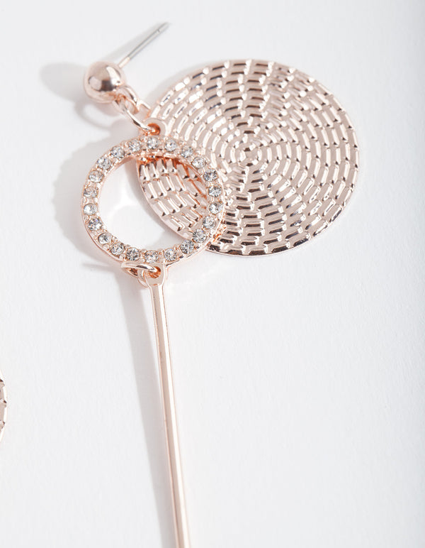 Rose Gold Textured Disc Drop Earrings