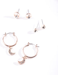 Rose Gold Diamante Moon Earring Pack - link has visual effect only