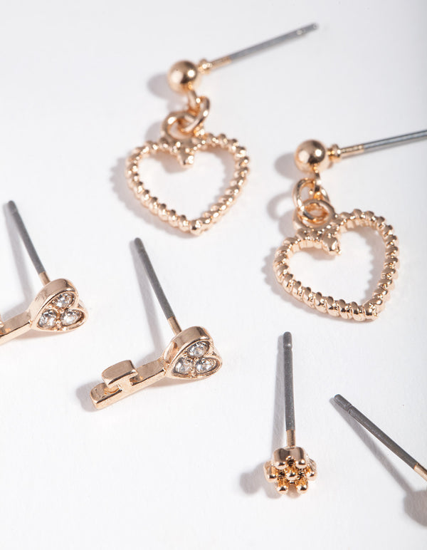 Gold Heart Key Earring Pack