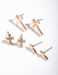 Gold Diamante Cross Earring Pack - link has visual effect only