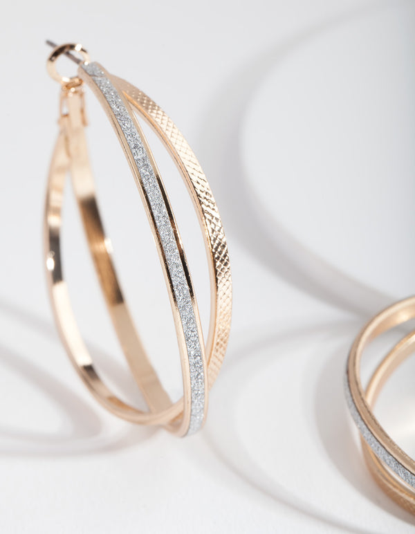 Gold Textured Double Hoop Earrings