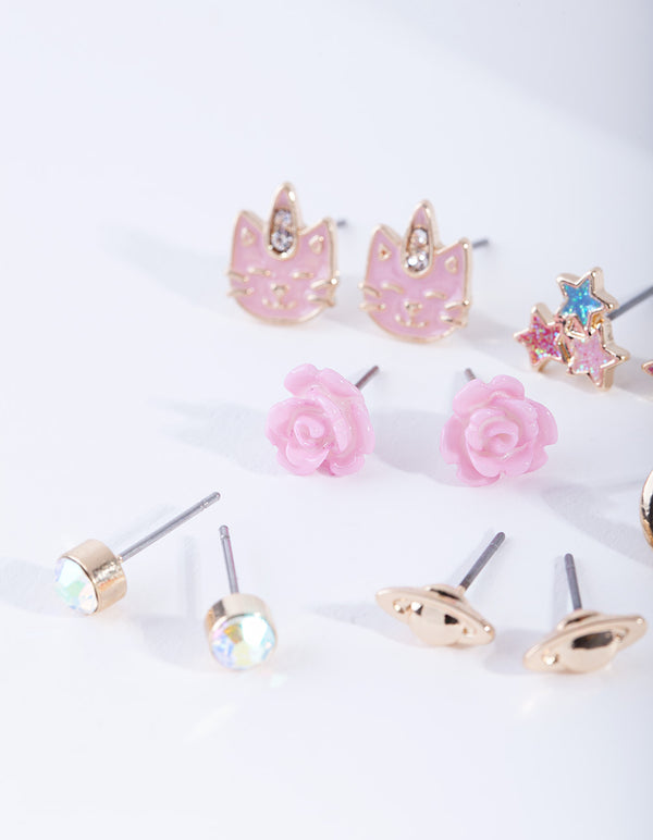 Kids Gold Planet Stud Earring 6-Pack