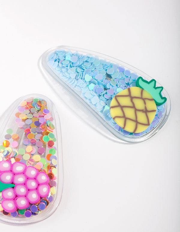 Kids Multi Glitter Fruit Hair Clip Pack