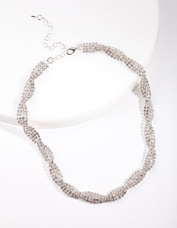Silver Diamante Twist Necklace