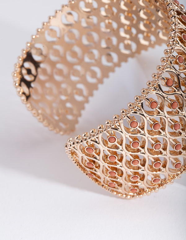 Gold Brown Lattice Stone Bangle