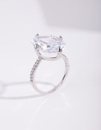 Silver Cubic Zirconia Oval Stone Ring - link has visual effect only
