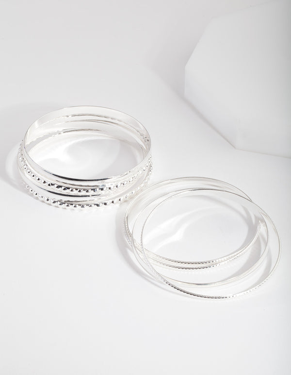 Silver Textured Bangle 8-Pack