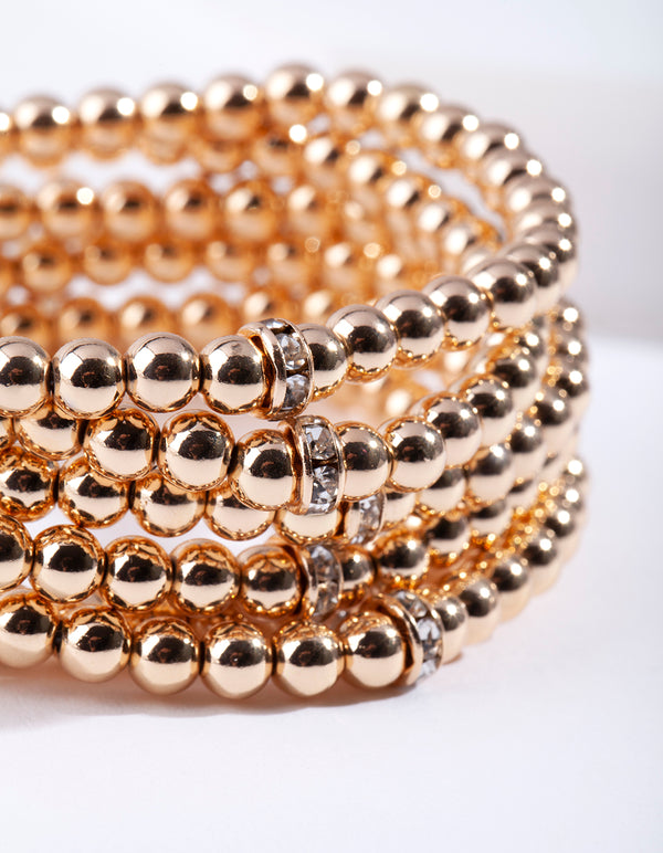 Gold Bead Stretch Bracelet 6-Pack