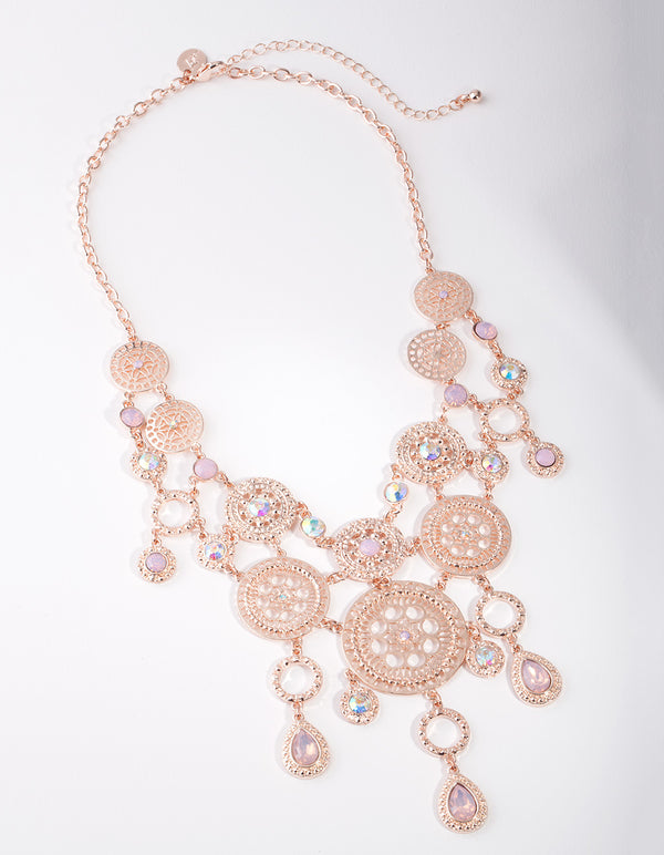 Rose Gold Filigree Disc Necklace