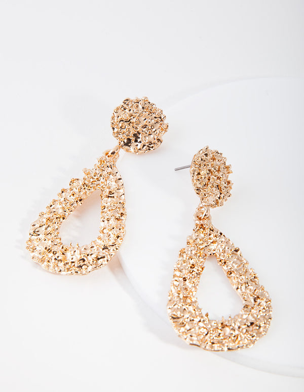 Gold Textured Teardrop Earrings