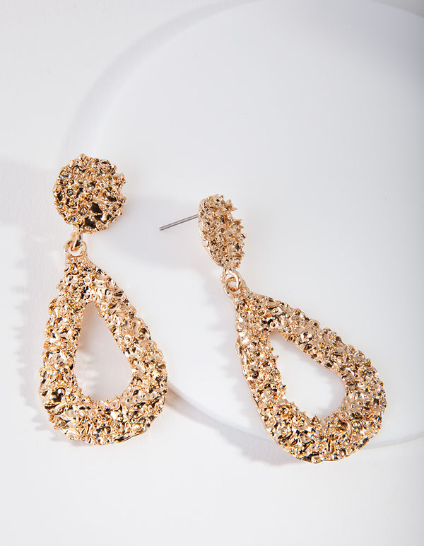 Gold Textured Teardrop Earrings