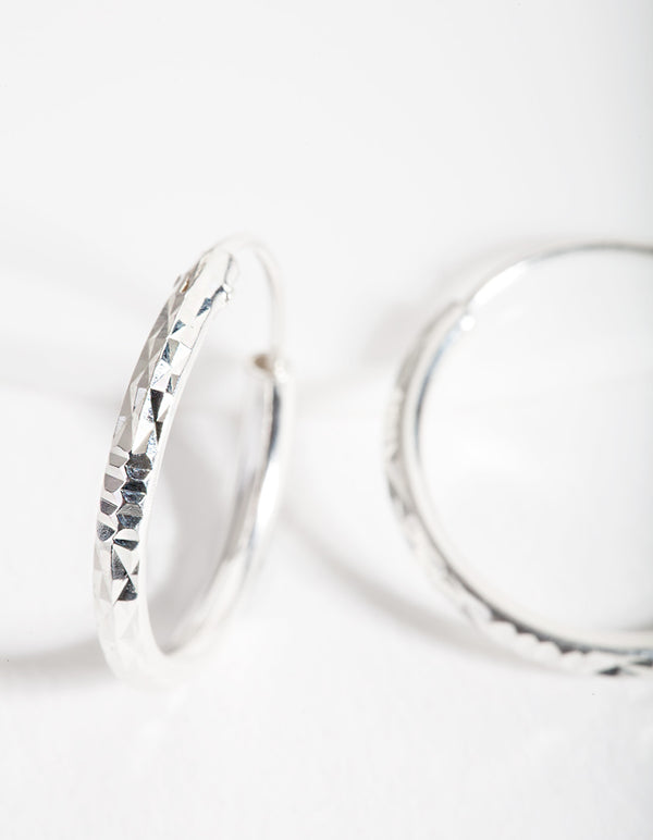 Sterling Silver Facet Hoop Earrings