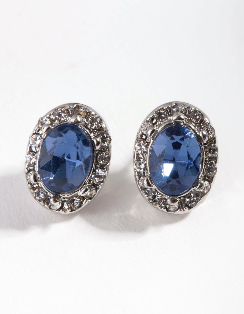 Silver Navy Oval Jewel Earrings