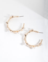 Gold Textured Leaf Hoop Earrings - link has visual effect only