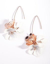 Rose Gold White Flower Drop Earrings - link has visual effect only