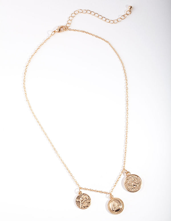 Gold Triple Coin Short Necklace