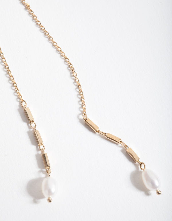 Gold Plated Sterling Silver Pearl Thread Thru Earrings