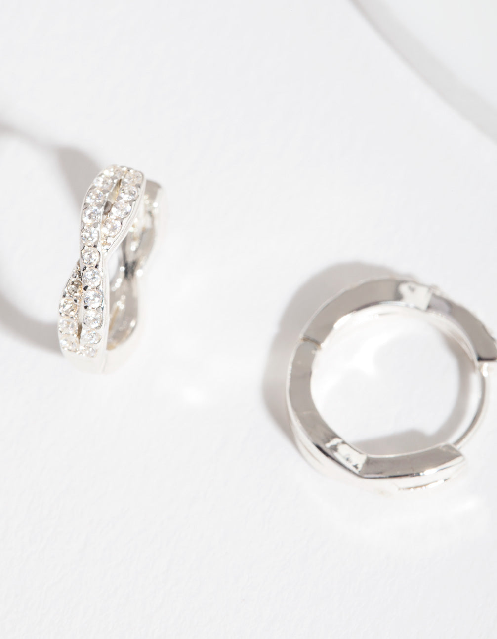 Silver Crossover Cubic Zirconia Huggie Earrings