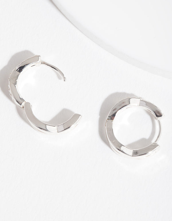 Silver Crossover Cubic Zirconia Huggie Earrings