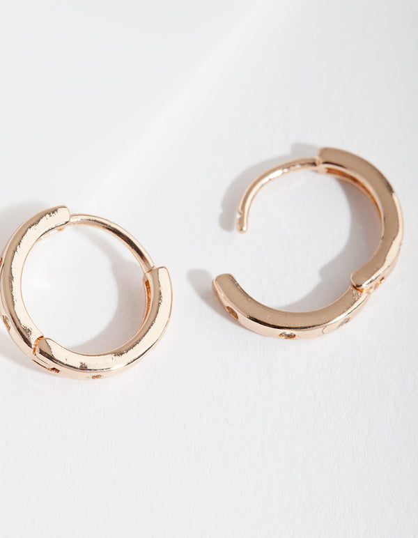 Gold Spaced Cubic Zirconia Huggie Earrings