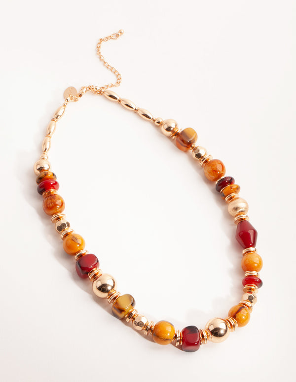 Gold Mixed Resin Bead Short Necklace